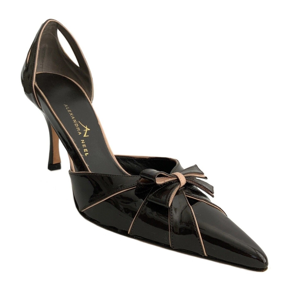 Alexandra Neel Patent Leather Point-toe Heels Brown 38